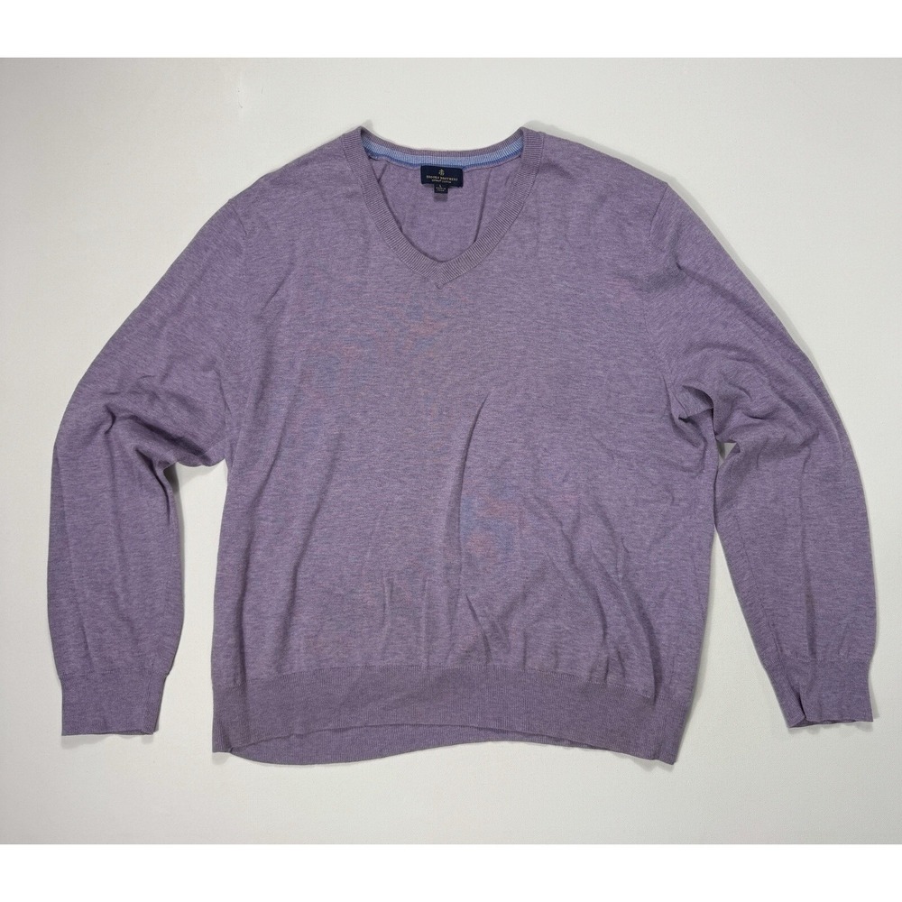 Brooks Brothers Supima Cotton Men Large Purple Sweater V-Neck Pullover Classic